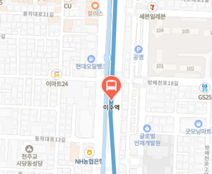 이수역에서 인천공항 리무진 공항버스(6016번) 지도 위치