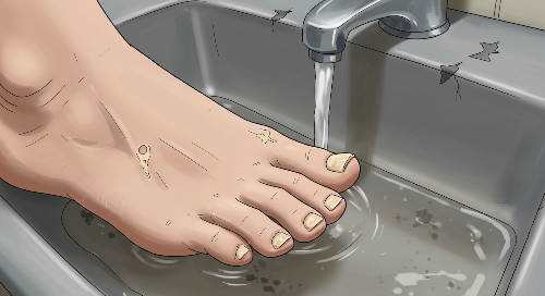 고온다습한 환경 (운동화, 공용 샤워실, 수영장)에서 곰팡이 균에 감염된 발