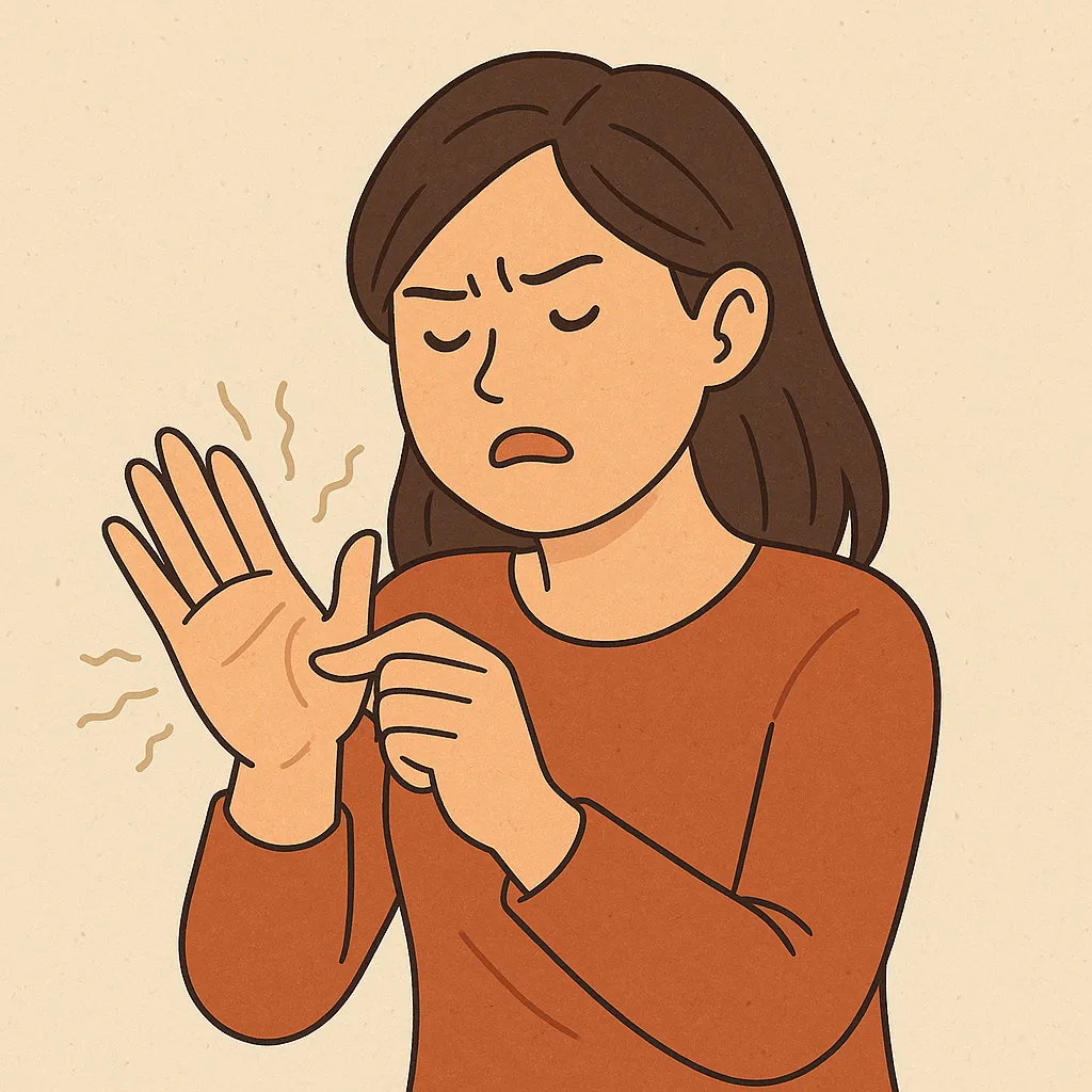 손바닥을-긁으며-간지러움을-표현하는-여성의-일러스트-이미지