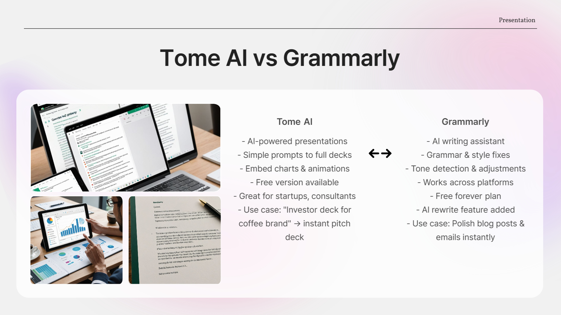 Tome AI vs Grammarly (AI Rewriting Tool)