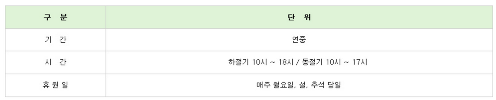 동천자연식물원-이용시간