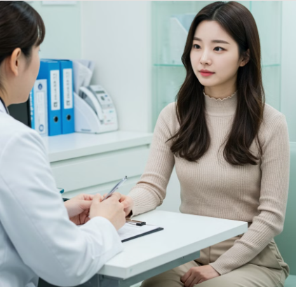 자주 묻는 질문 (Q&A) 상담받는 여성 환자