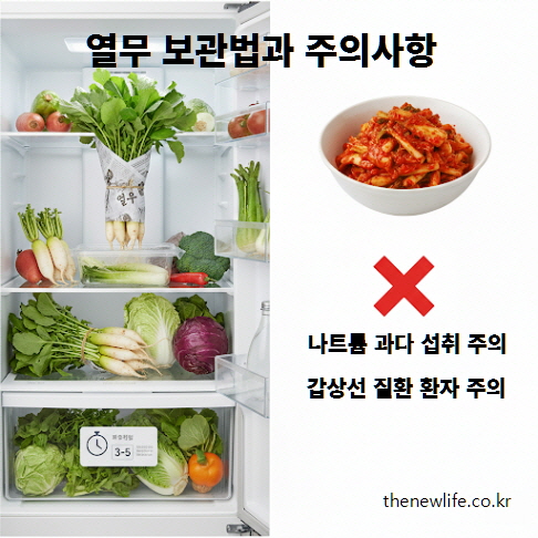 열무 보관법과 주의사항 &ndash; 냉장 보관, 세척 시기, 나트륨 과다 섭취, 갑상선 질환 환자 주의