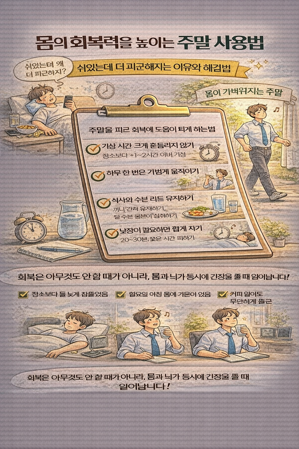 몸의 회복력을 높이는 주말 사용법, 쉬었는데 더 피곤해지는 이유와 해결법