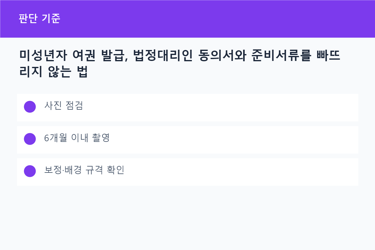 미성년자 여권 발급, 법정대리인 동의서와 준비서류를 빠뜨리지 않는 법의 사진 점검 핵심을 정리한 정보 카드