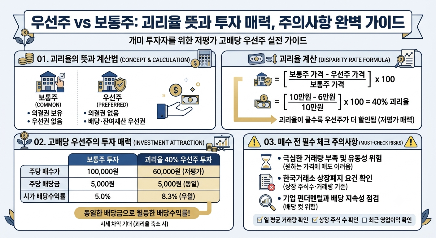 우선주 보통주 괴리율 뜻 계산법 및 고배당 저평가 우선주 투자 주의사항 정리