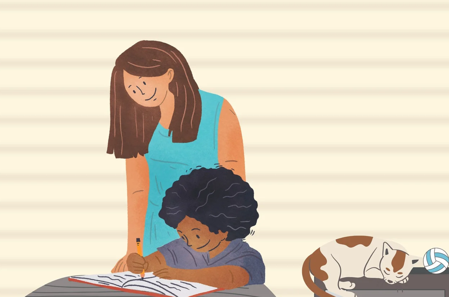 엄마와 공부하는 아이 사진