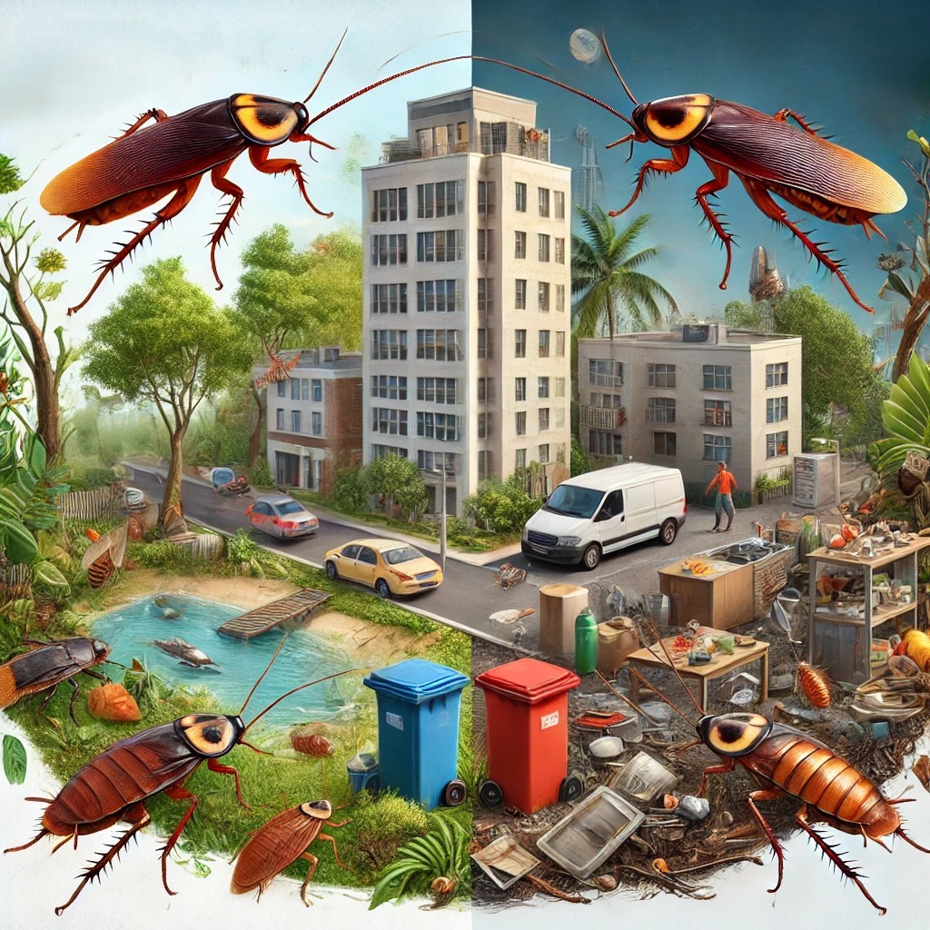 바퀴벌레가 생존하는 여러가지 공간을 보여주는 사진