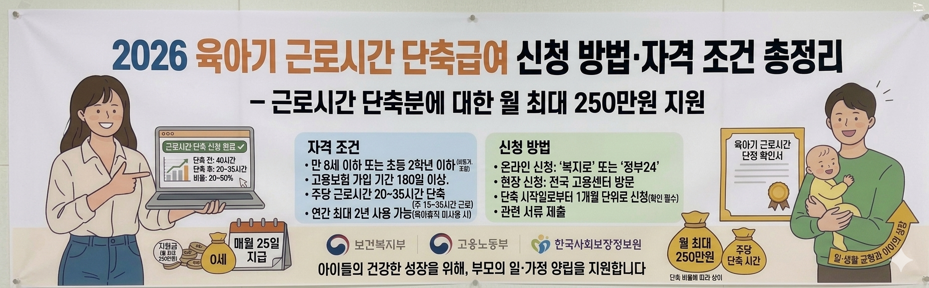 2026 육아기 근로시간 단축급여 신청 방법&middot;자격 조건 총정리 (월 최대 250만원) 사진