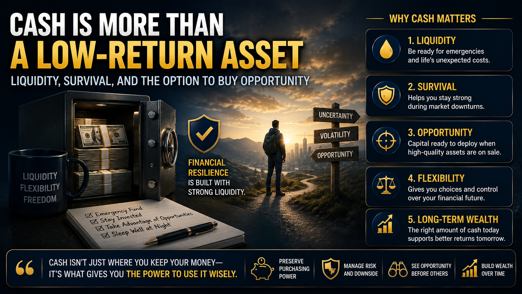 Cash as a source of liquidity financial resilience flexibility and future investment opportunities for long-term wealth management