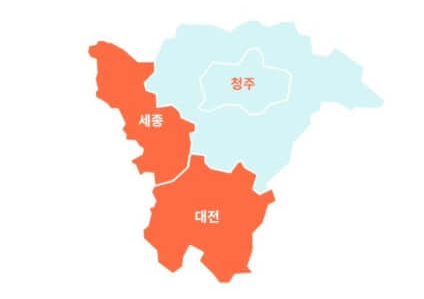 대전,세종,청주 지도