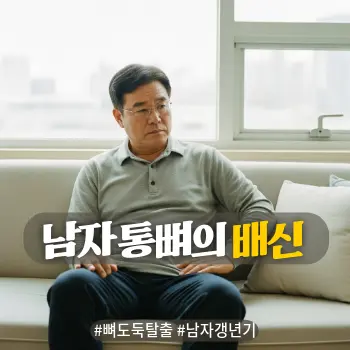 * 이미지 프롬프트: #모던 #미니멀 #깨끗한 #자연광 키워드를 반영한 디자인. 깔끔하고 화사한 거실 창가 배경. 50대 후반의 건장해 보이는 한국인 남성이 소파에 앉아 진지한 표정으로 자신의 다리나 허리를 짚어보며 생각에 잠겨 있는 모습. 전체적으로 밝은 톤의 자연스러운 채광이 들어와 따뜻하면서도 세련된 분위기. 인위적이지 않은 피부 질감과 자연스러운 주름이 표현된 아날로그 필름 실사 스타일. 고화질 이미지.

* 썸네일 텍스트(제목): 남자 통뼈의 배신
* 해시태그: #뼈도둑탈출 #남자갱년기