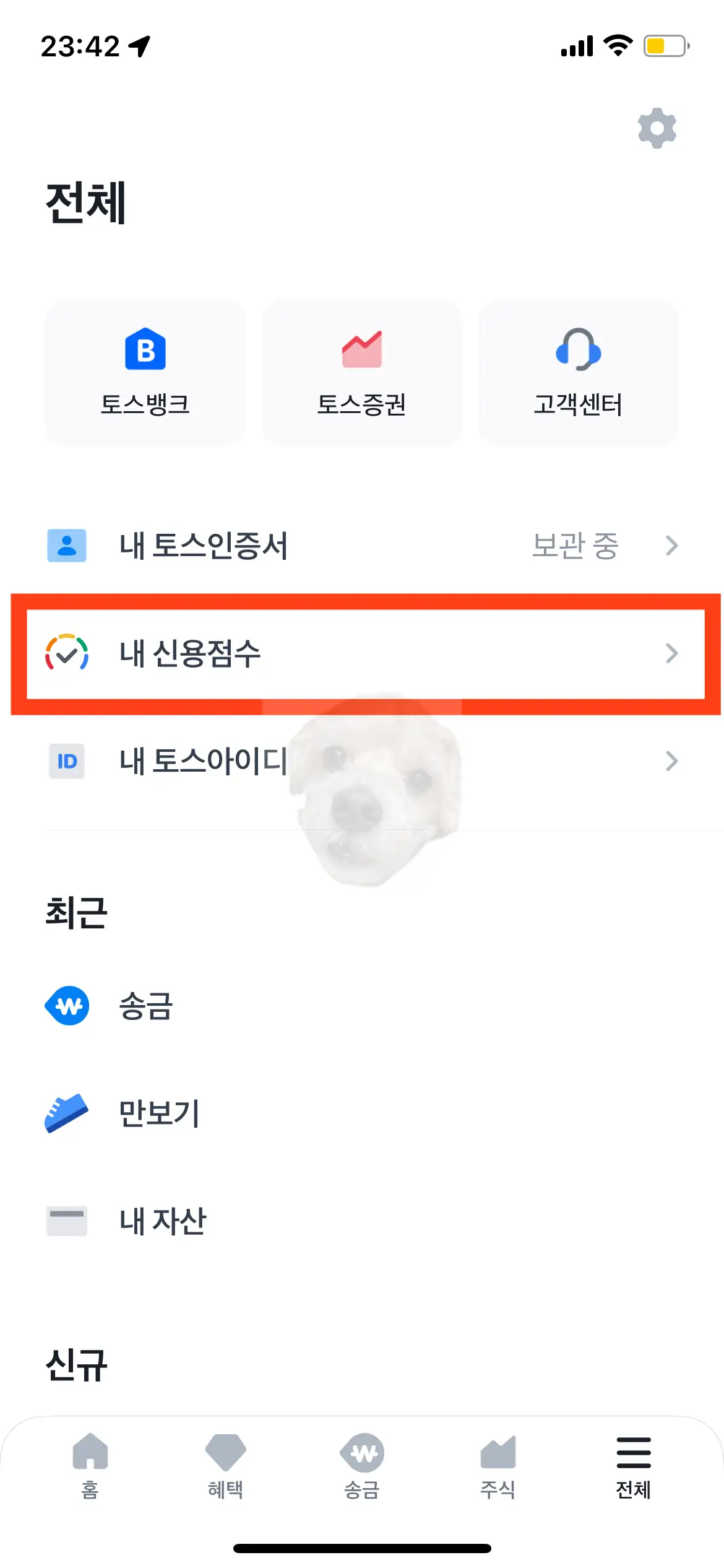 [내 신용점수] 항목 사진
