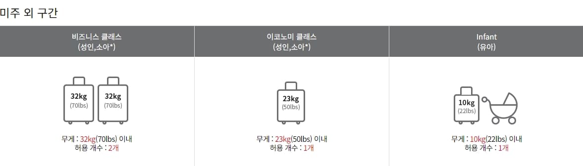 미주 외 수하물 안내