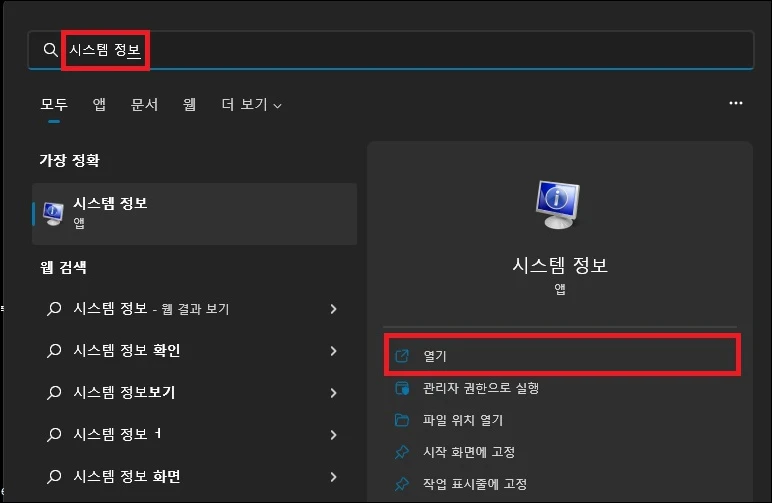 시스템 정보 실행