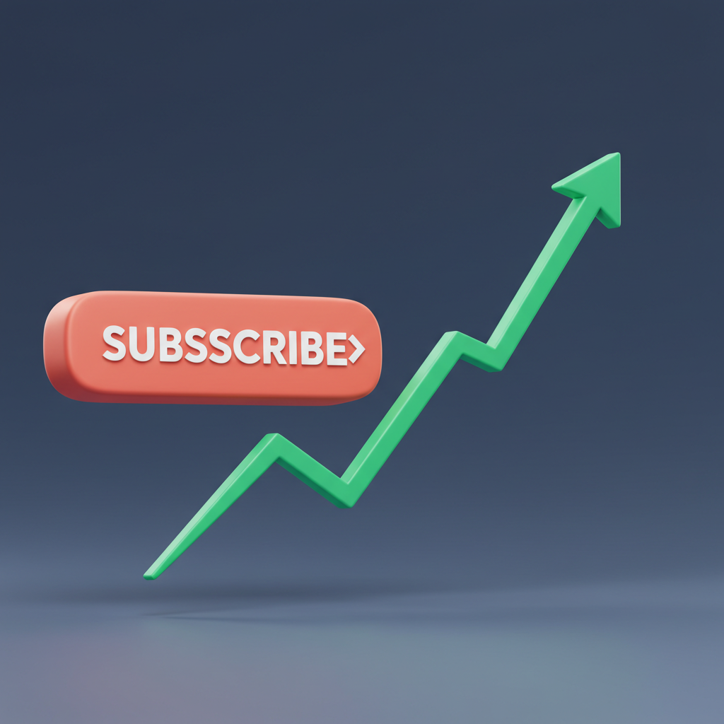 구독 버튼과 함께 상승 그래프가 있는 유튜브 채널 성장 시각화 이미지