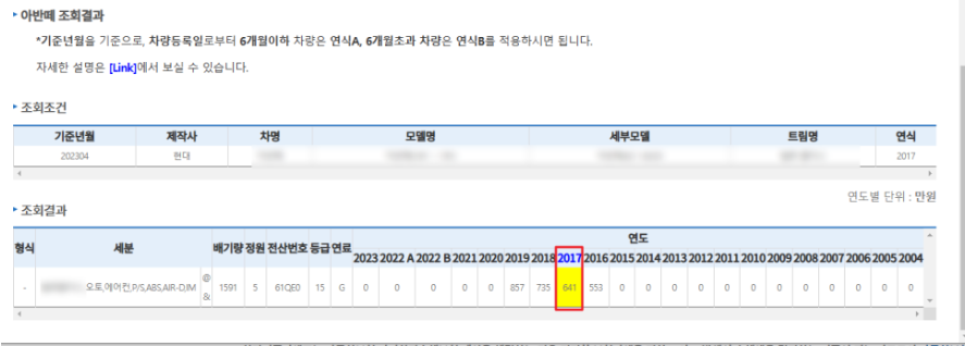자동차 시가표준액 조회