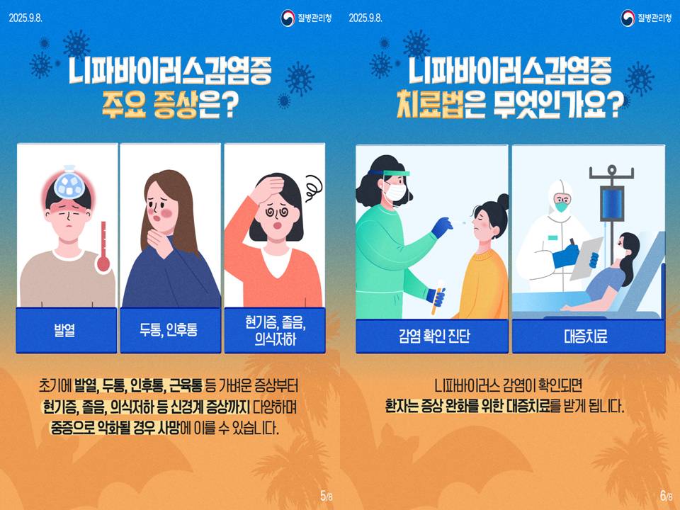 속보 질병관리청 제1급감염병 니파바이러스 치명률 WHO 공중보건 감염경로 대추야자수액 개인위생