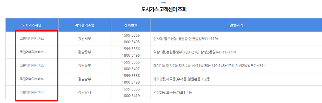 도시가스 요금조회