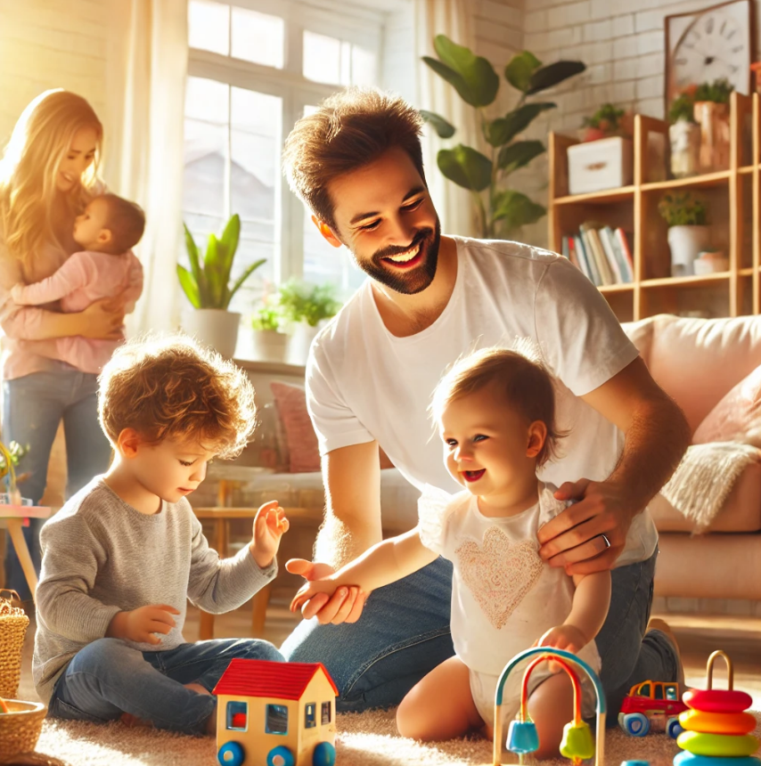 출처 Dall-E. 다자녀가정의 화목한 모습