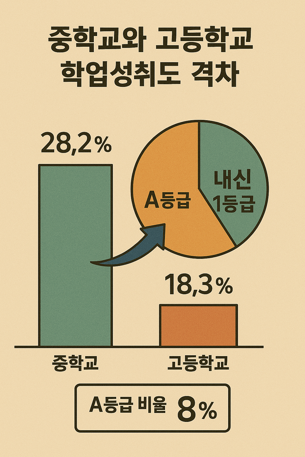 중학교와 고등학교 학업성취도 격차 분석 그래프