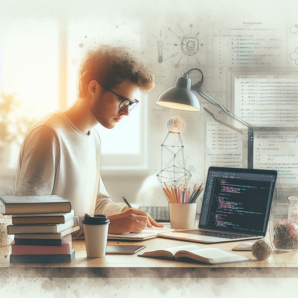 미국 대학생, 집중한 자세, 학습 중