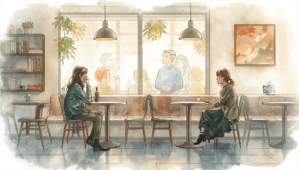 INFJ는 사람의 말만 듣지 않는다. 표정의 흐름, 잠깐 멈춘 시선, 말끝의 미묘한 떨림까지 함께 느끼려 한다에 관한 그림입니다