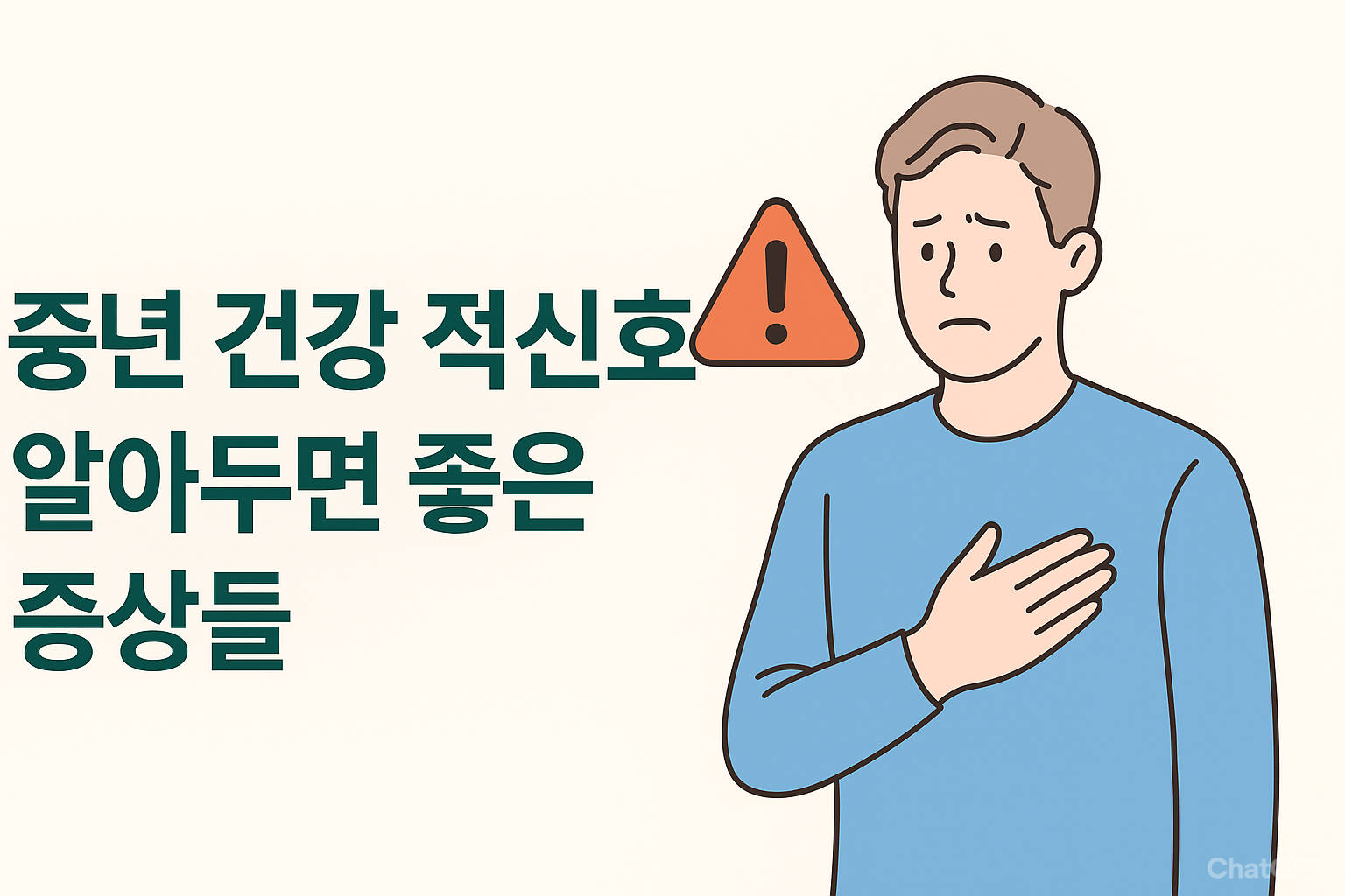 중년 건강 적신호, 알아두면 좋은 증상들을 표현한 일러스트 썸네일
Thumbnail illustration showing middle-age health warning signs to be aware of
