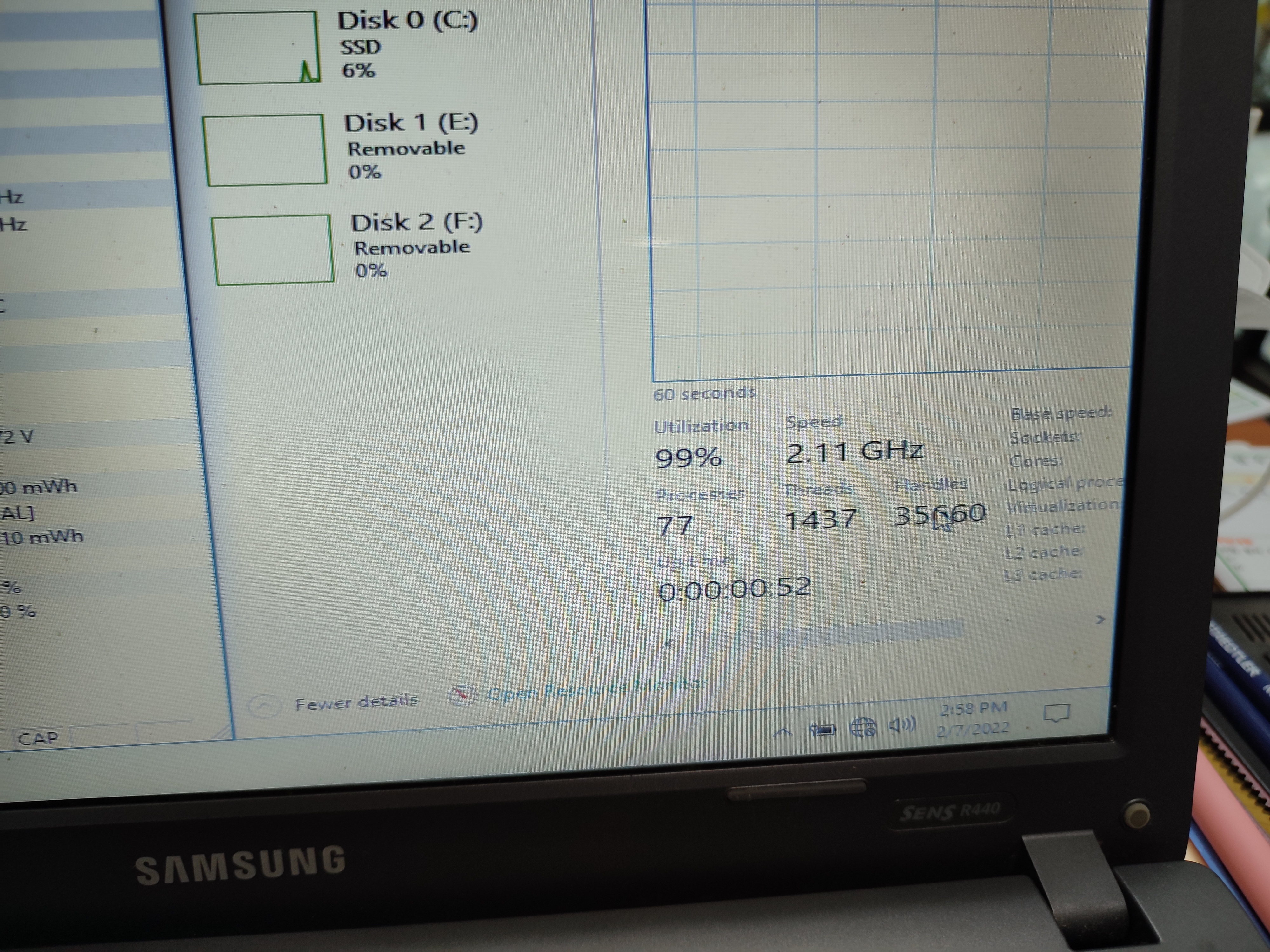 CPU 동작 속도가 제대로 나오고 있네요.