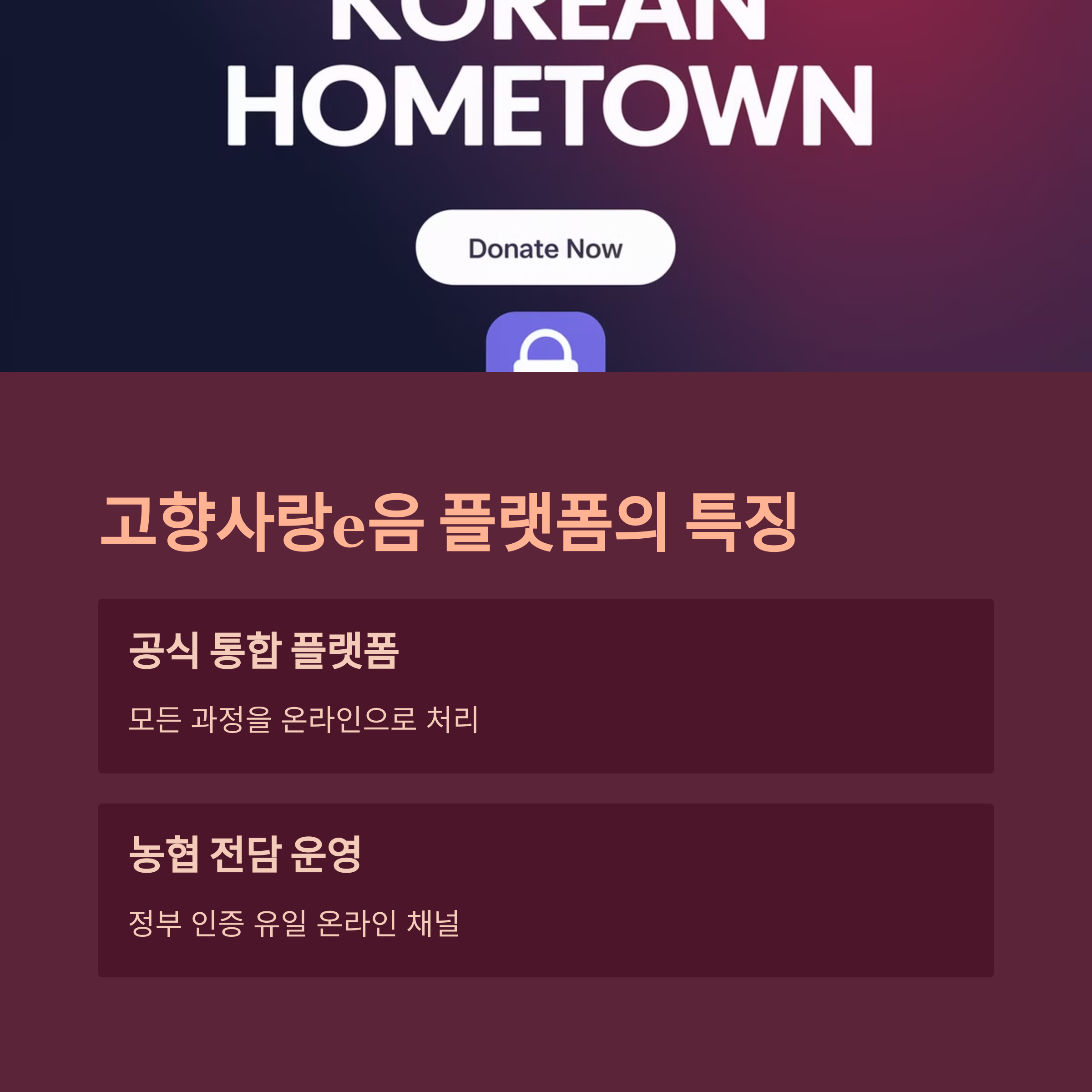 2. 고향사랑e음 – 통합 플랫폼의 특징 안내