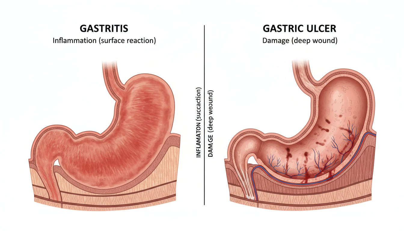 위염과 위궤양 차이 위 점막 손상 비교 그림