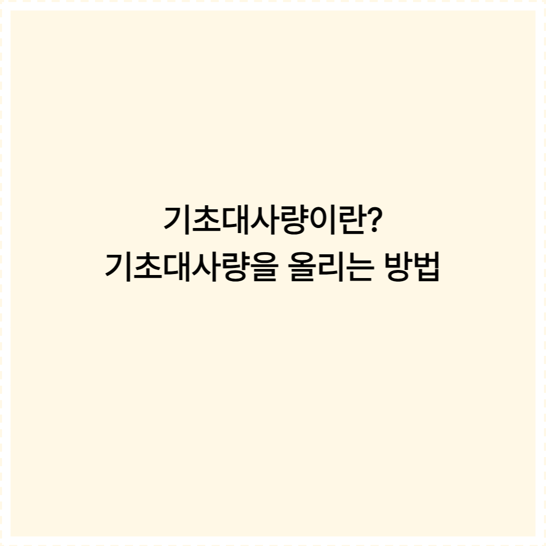 기초대사량을 올리는 방법