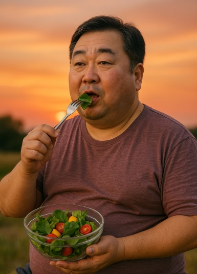 셀러드를 먹는 성인남자