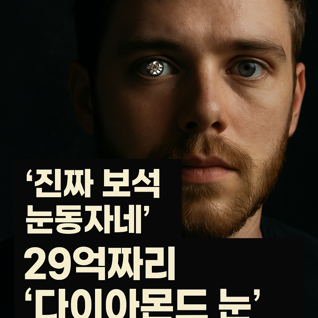 다이아몬드가 중심에 박힌 맞춤형 인공의안 클로즈업 사진
