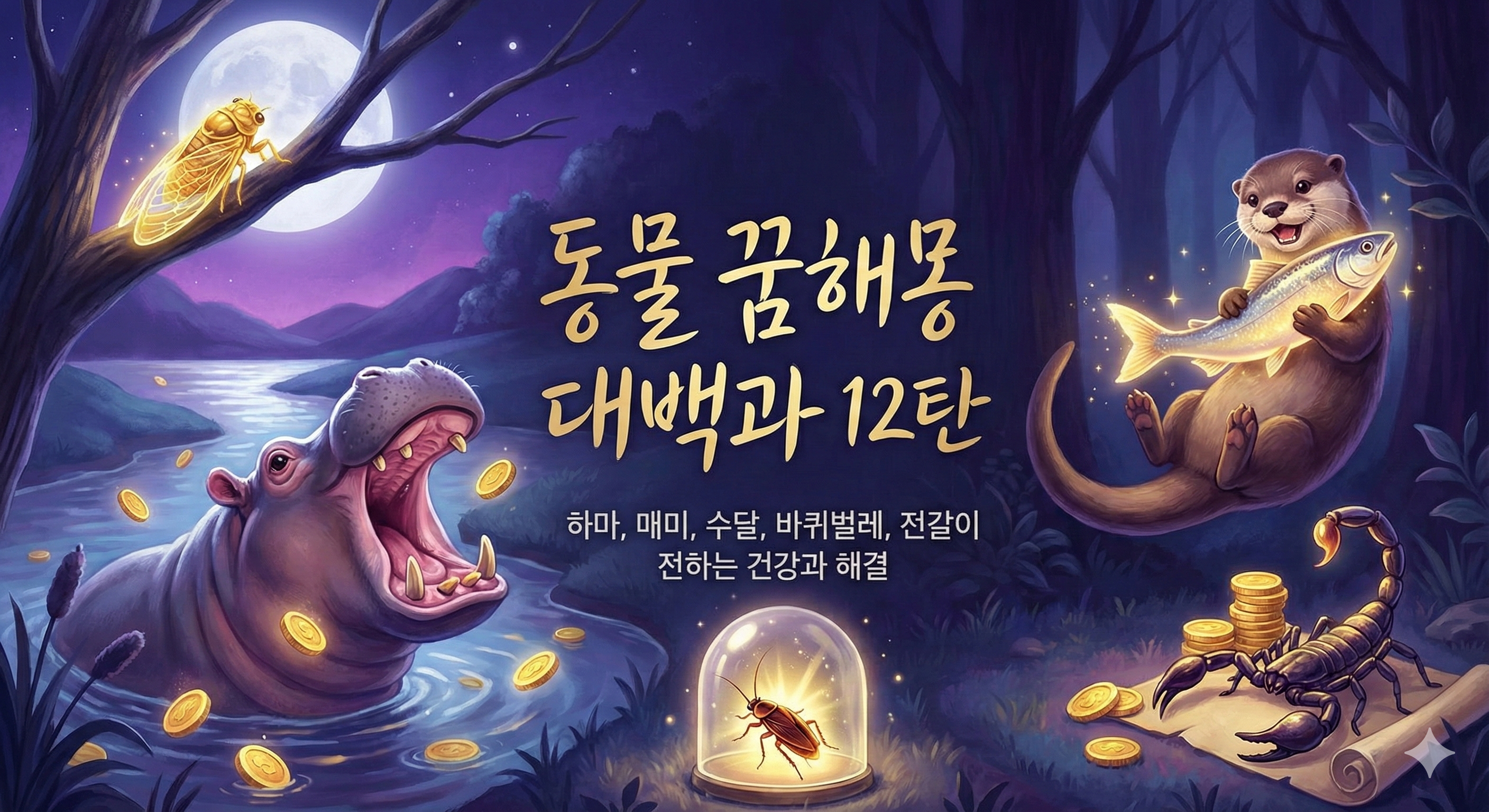 동물 꿈해몽 대백과 12탄_하마, 매미, 수달, 바퀴벌레, 전갈