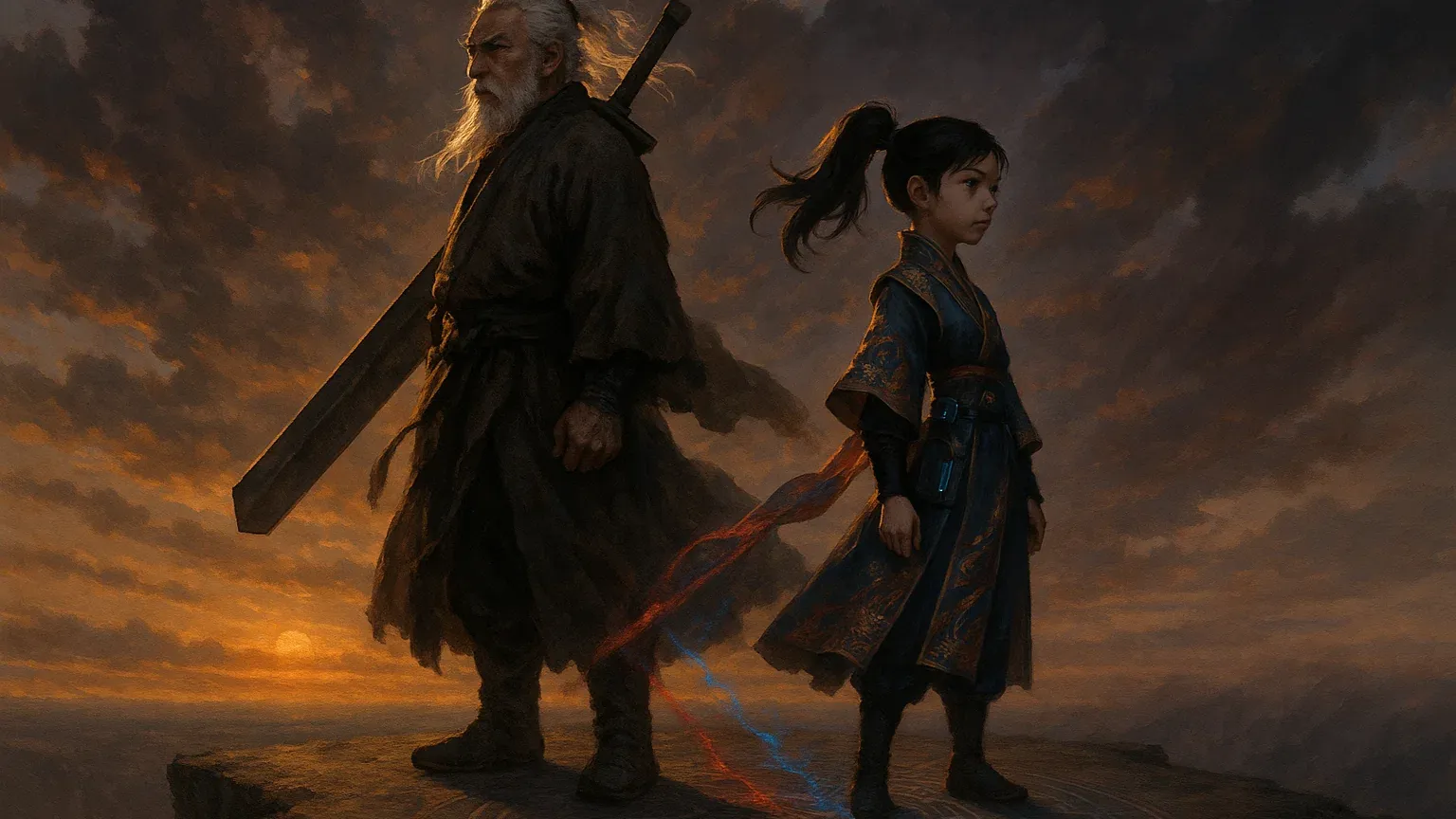 할아버지와 어린 손녀가 나란히 서 있는 모습을 담은 따뜻한 느낌의 일러스트