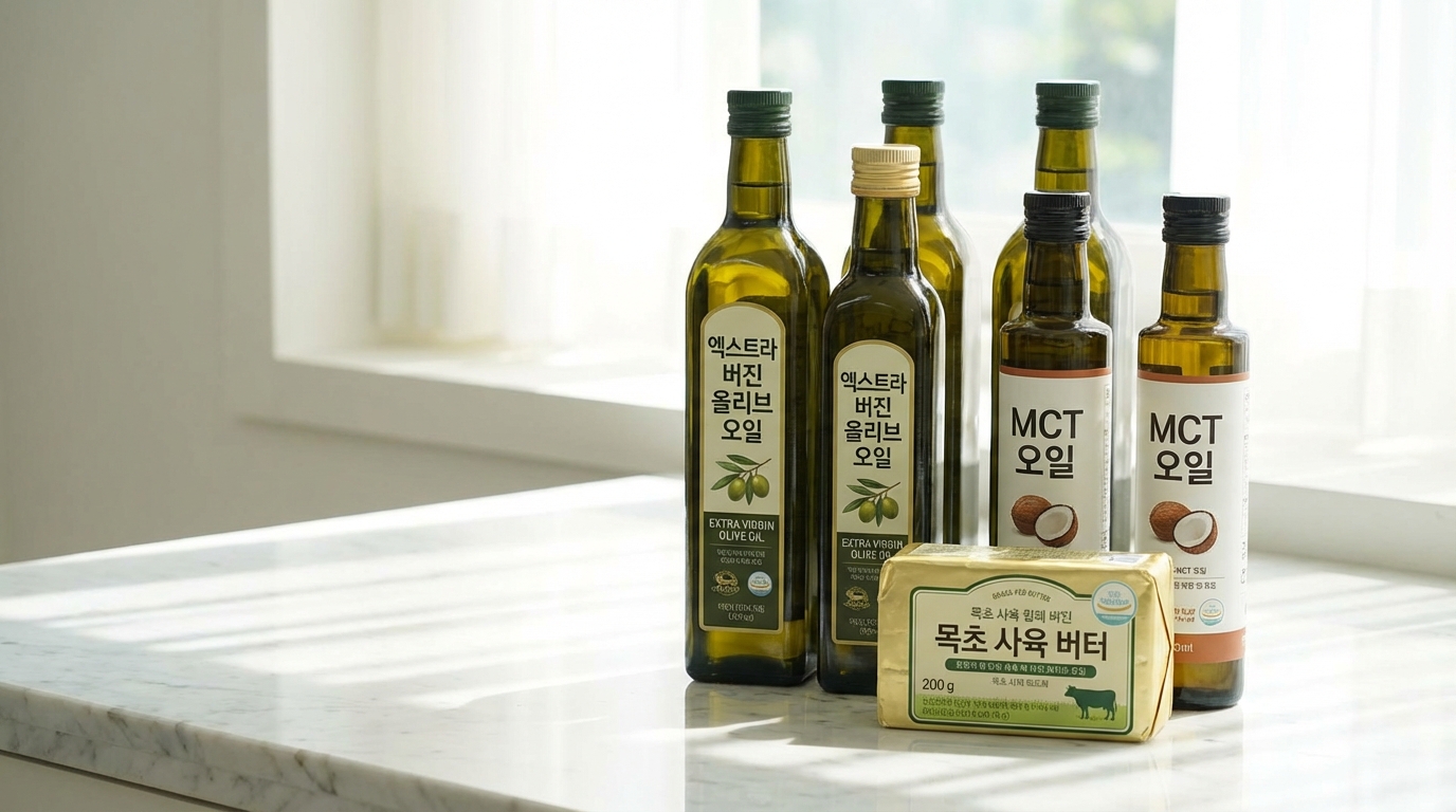 저탄고지 다이어트에 추천되는 올리브유, MCT오일, 목초버터 이미지