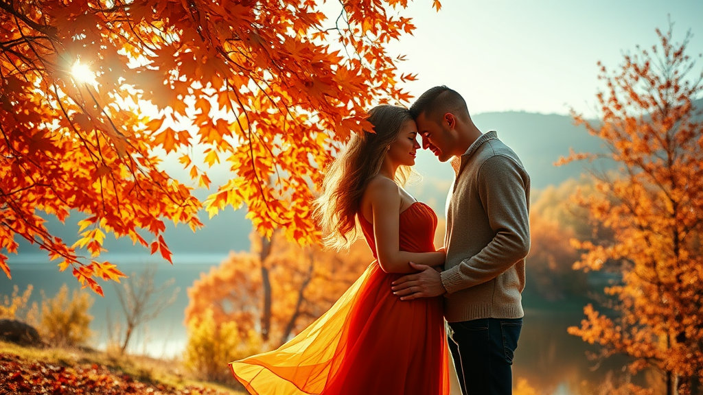 계절감 있는 색채와 테마 음악이 어우러진 한국 로맨스 영화의 하이라이트 장면