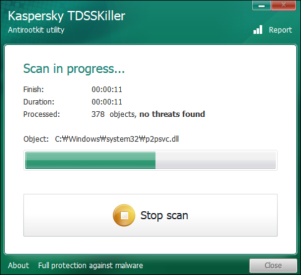 Kaspersky TDSSKiller 스캔 시작