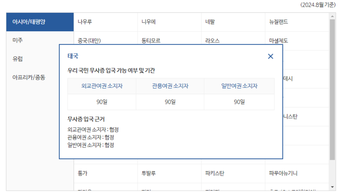 외교부 무비자 체류기간 확인