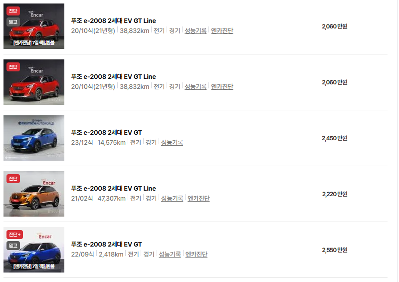 푸조 2008 중고차 가격 시세표 유지비