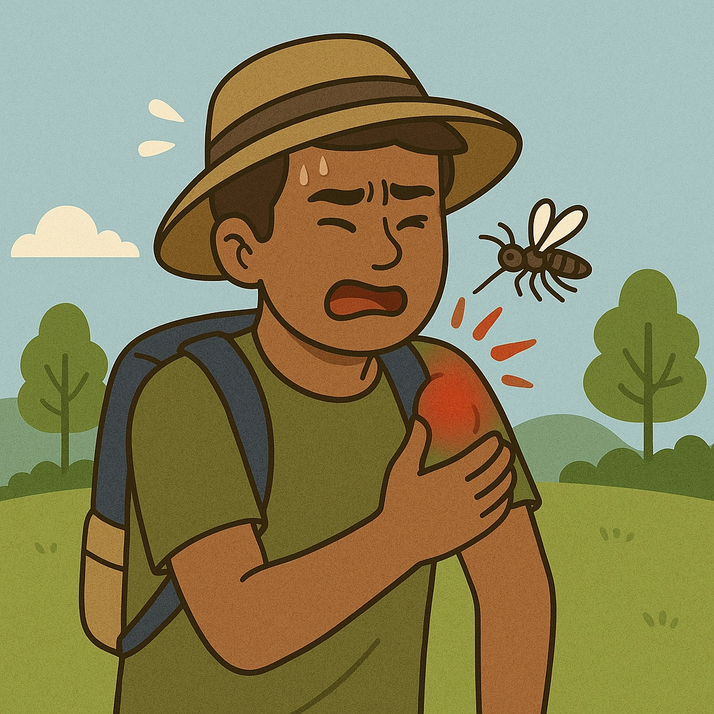 a man who has been bitten by a bug photos