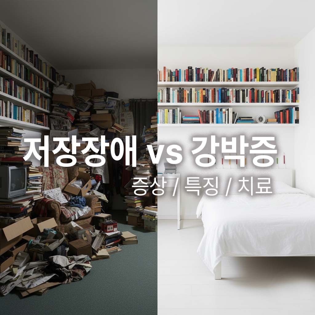 저장장애 환자의 방과 강박장애 환자의 방의 차이를 나타낸 사진