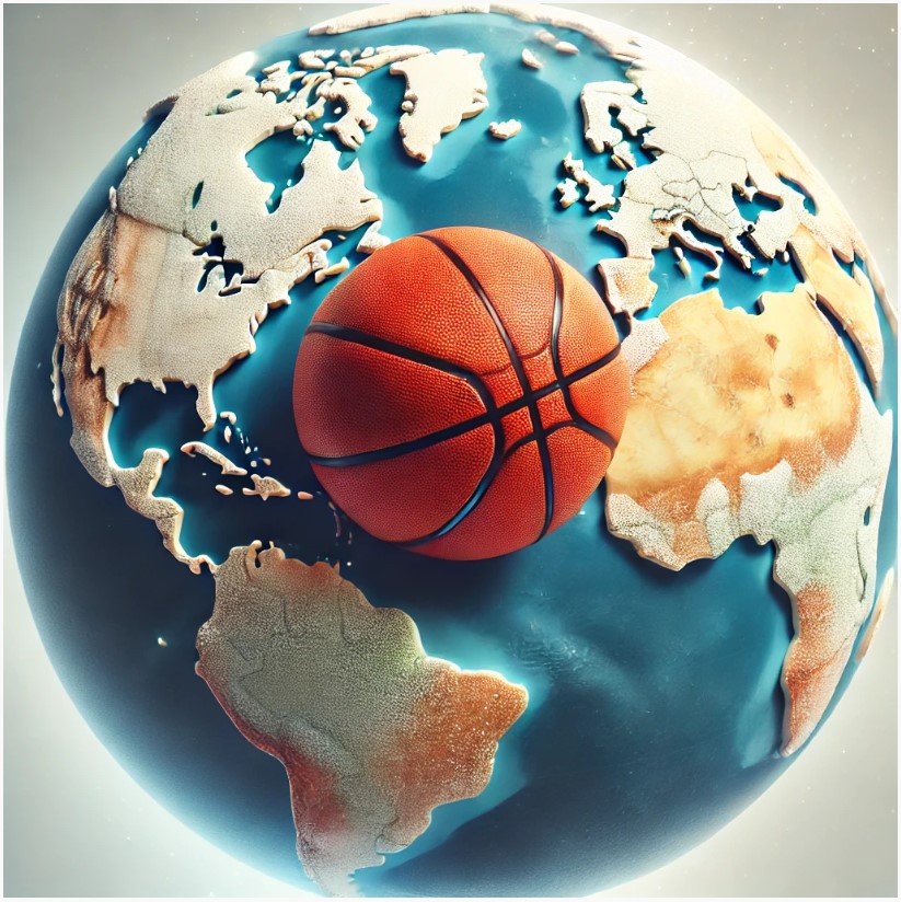 미대륙과 유럽대륙 사이의 농구공