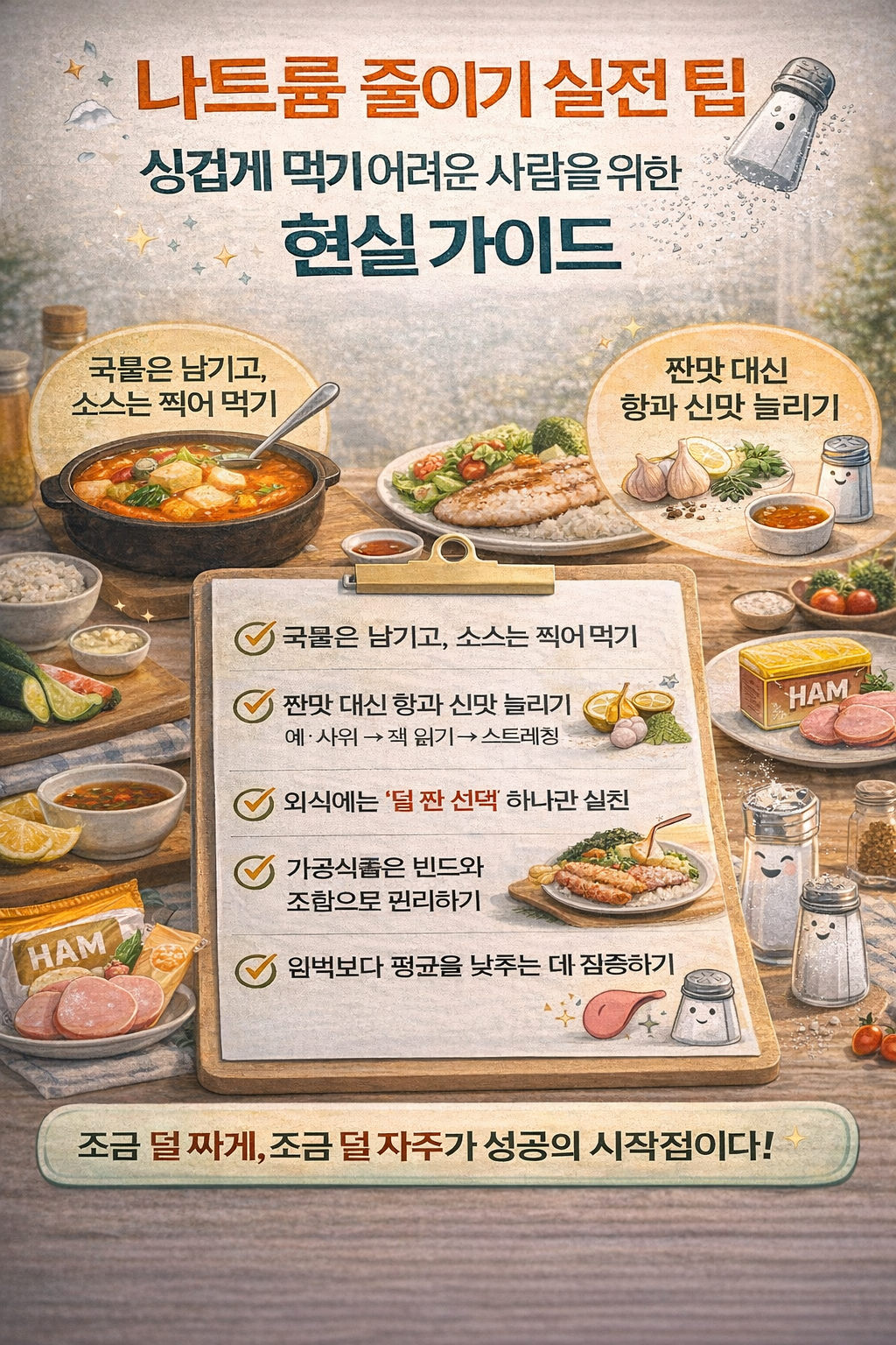 나트륨 줄이기 실전 팁 싱겁게 먹기 어려운 사람을 위한 현실 가이드