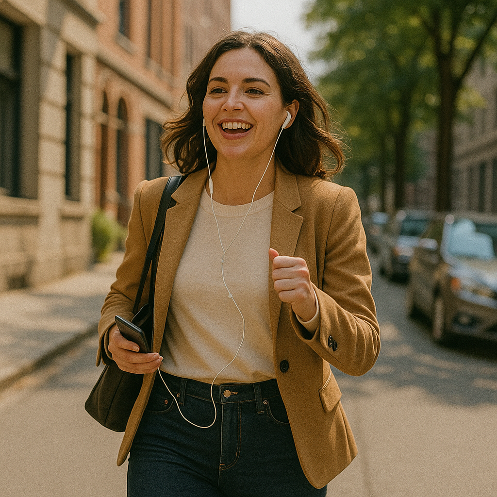 음악을 들으며 활기차게 출근하는 모습