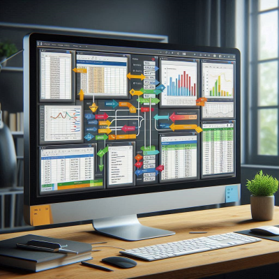 여러 개의 엑셀 시트가 복잡하게 연결되어 있는 이미지입니다.