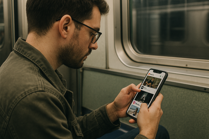 플랫폼 간 이동을 반복하는 사용자 행동을 묘사한 장면