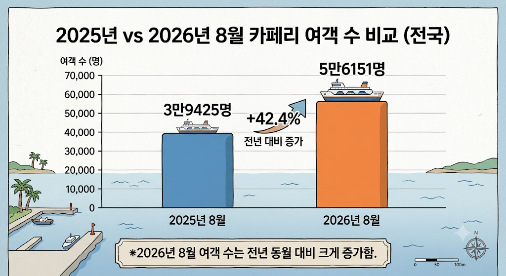 인천항 카페리 여객 2025년과 2026년 8월 비교 그래프