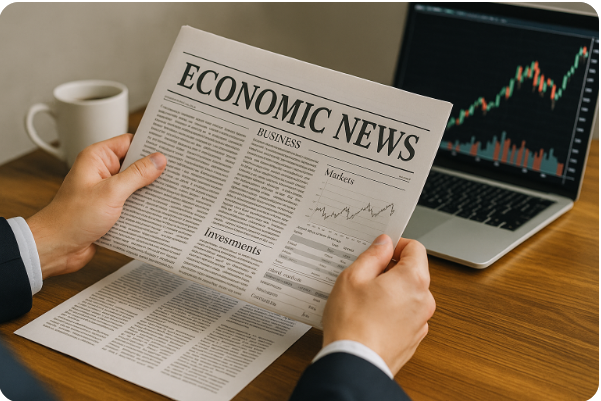 경제 신문을 읽는 투자자의 손